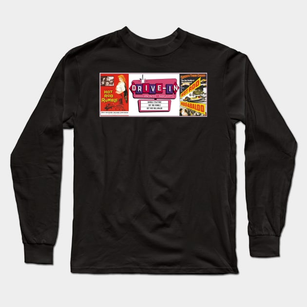 Drive-In Double Feature - Hot Rod Rumble & Hot Rod Hullabaloo Long Sleeve T-Shirt by Starbase79